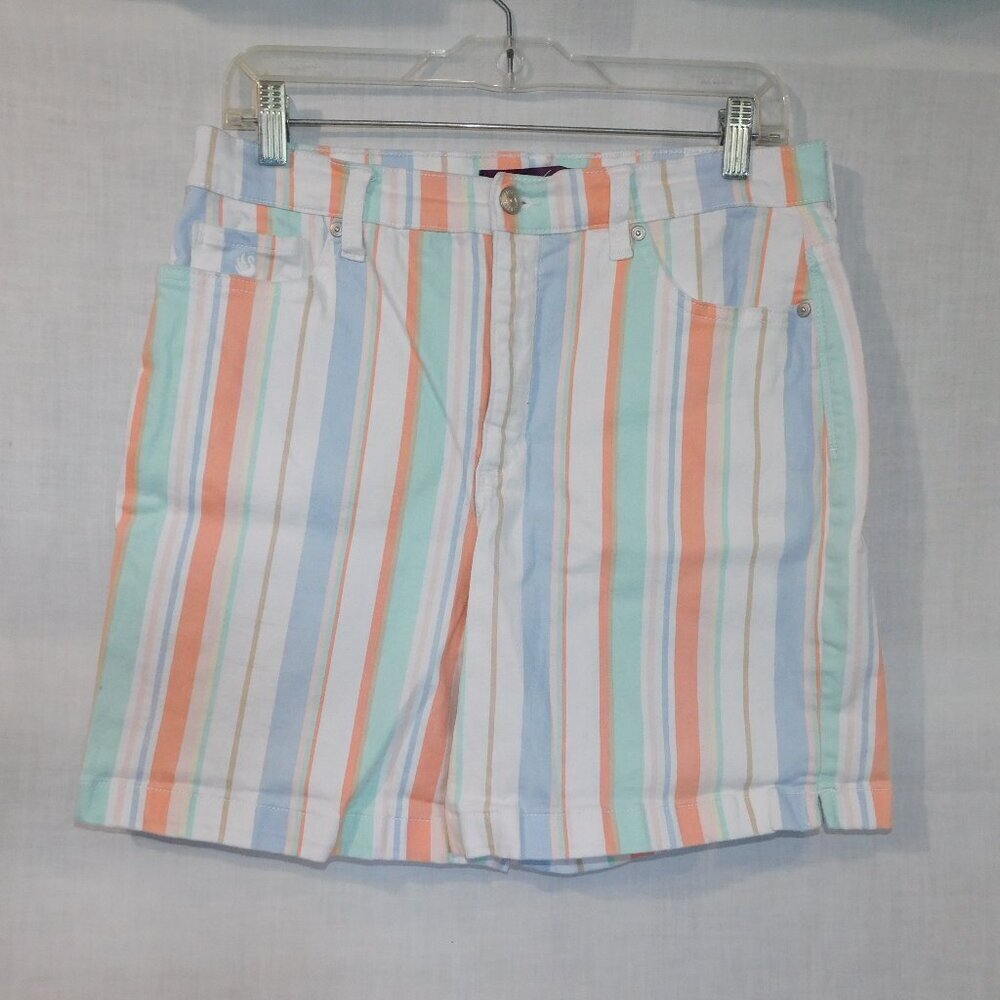 Gloria Vanderbilt AMANDA High waisted Pastel Striped Shorts Flat Front Womens 10